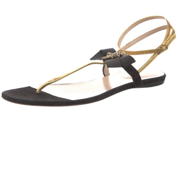 GUCCI RARE SoHo Bee gold black Ankle Strap Sandals size 6 - Picture 2 of 9